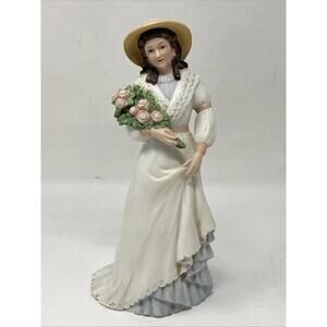 Homco Porcelain 8.5" Figurine Victorian Lady Woman with Roses & Hat 1468